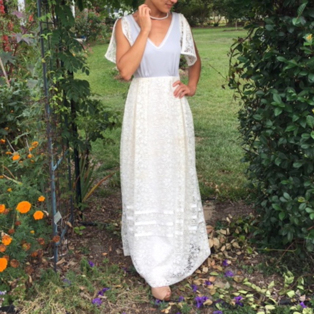 '60s ILGWU floor-length dress w/ macrame skirt